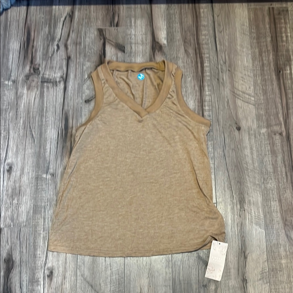 Cream and Tan Relaxed Tank Top with Scoop Neckline
